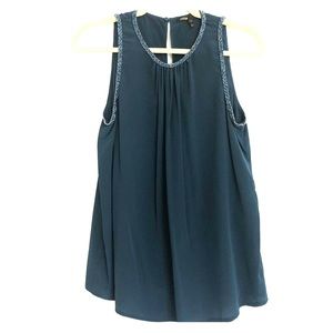 Maje Silk Emerald Green Sleeveless Beaded Blouse